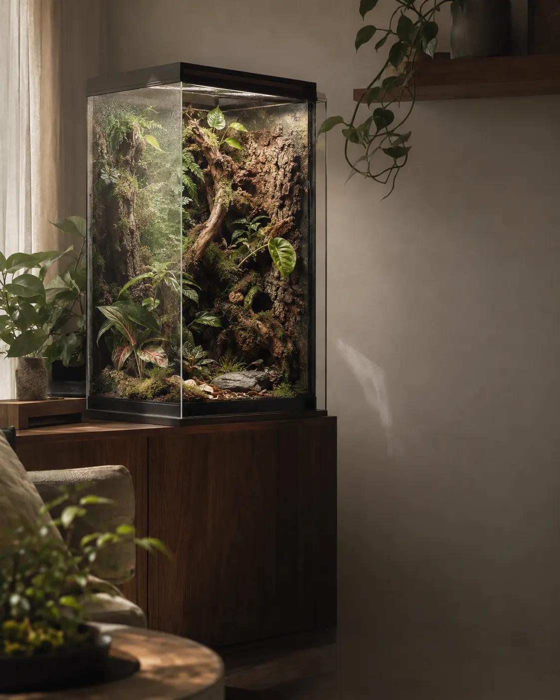 A calm naturalistic habitat designed as part of a modern home